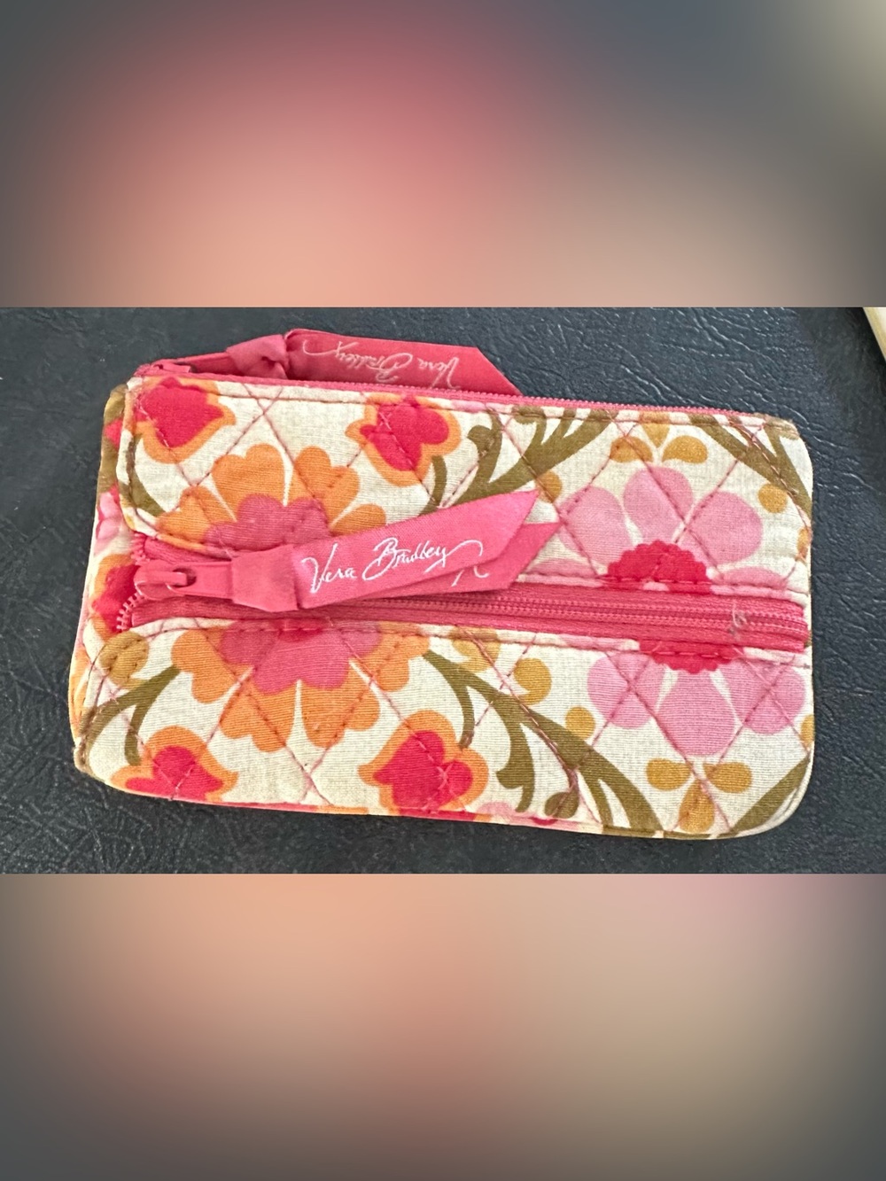 Vera Bradley Pink Floral Quilted Change Purse/Key Holder